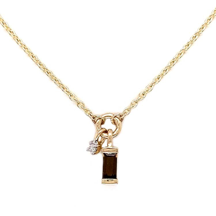 Diamond and Smoky Quartz 45cm Necklace with 0.01ct Diamond in 9ct Yellow Gold