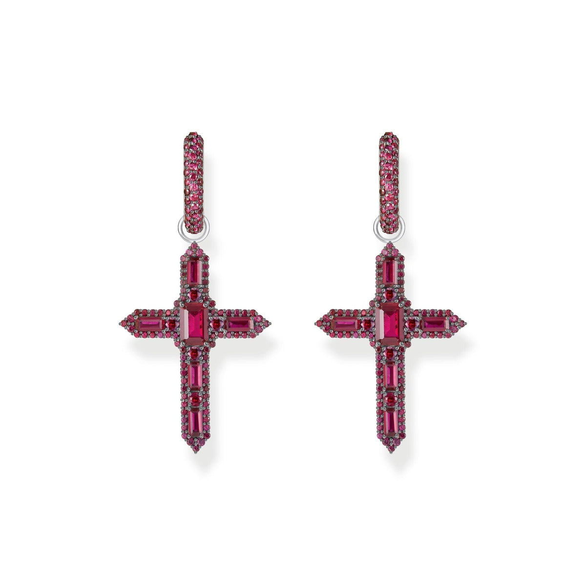 THOMAS SABO Single Cross hoop earring with ruby red stones