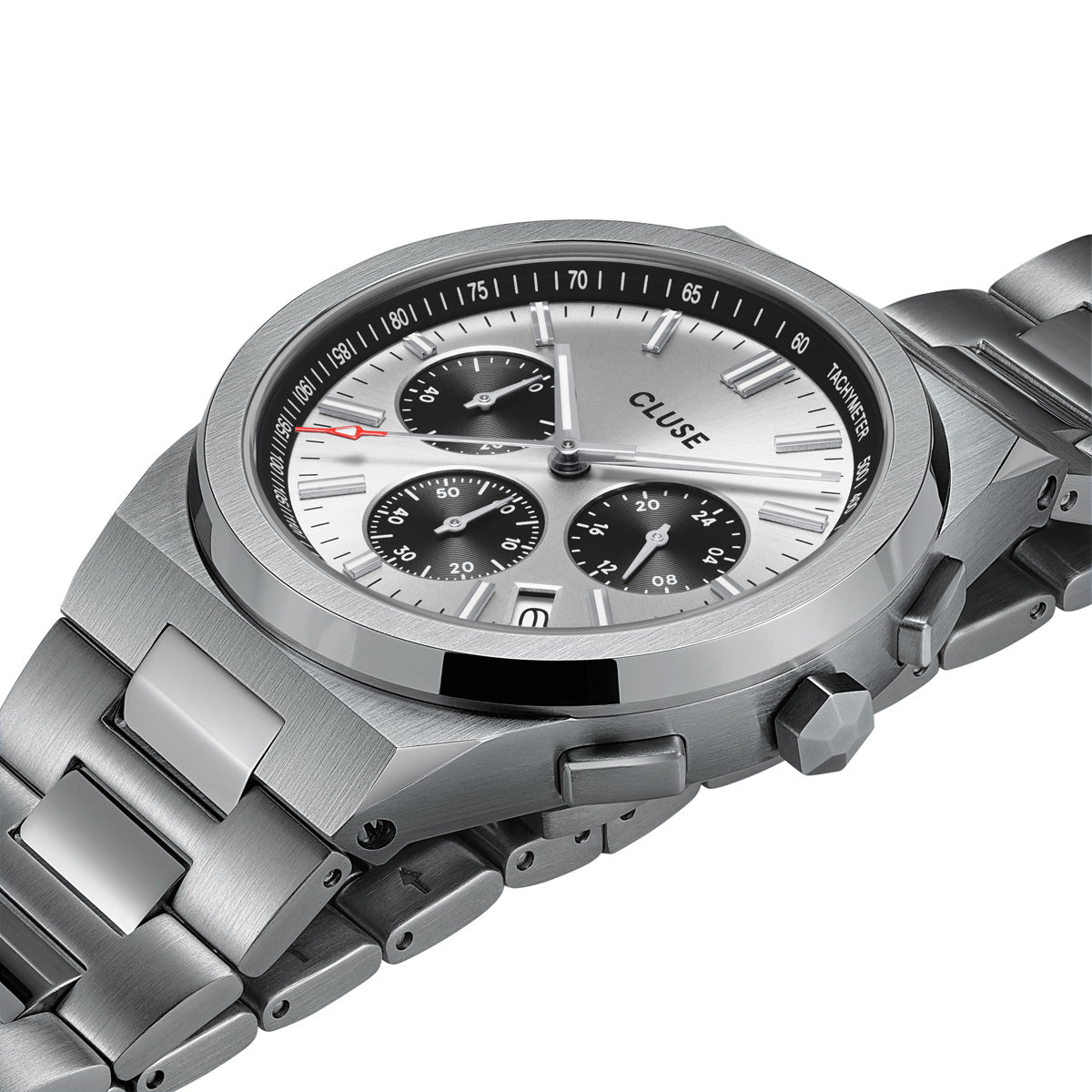 CLUSE Vigoureux Chronograph Black/Silver Link CW20806