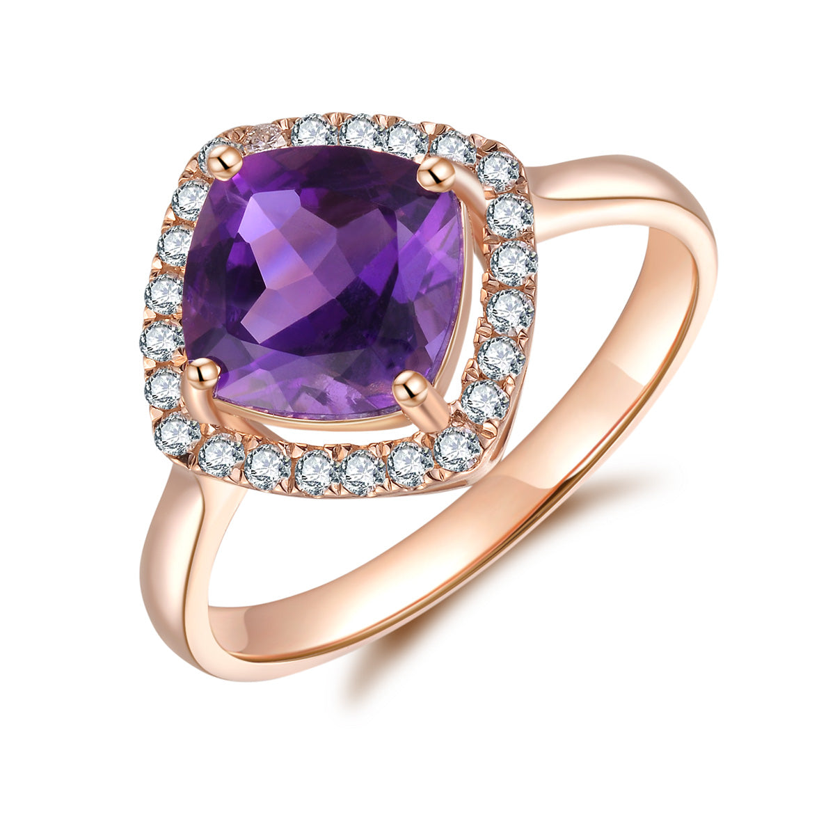 9ct Rose Gold Amethyst & Diamond Ring