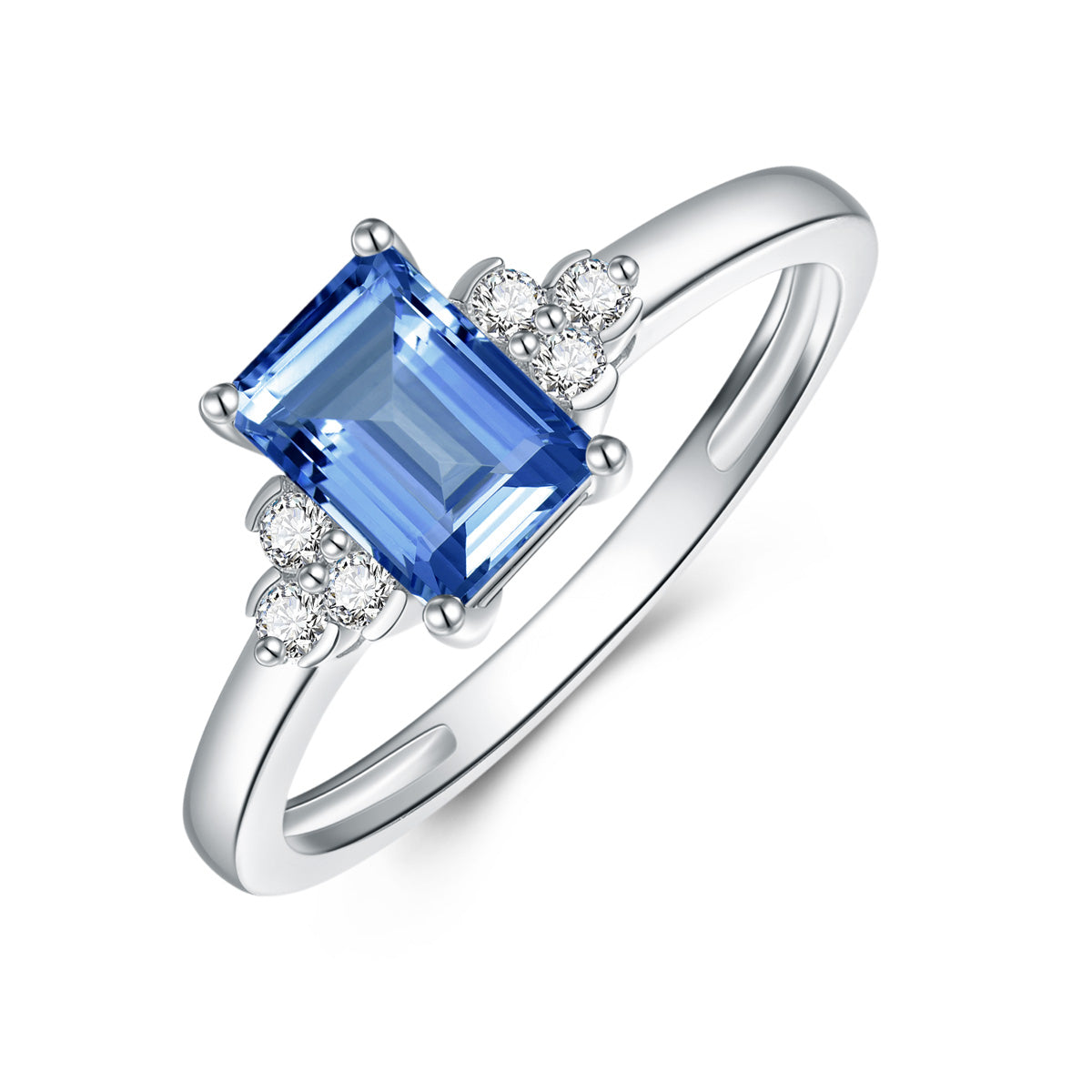 9ct White Gold London Blue Topaz & Diamond Ring
