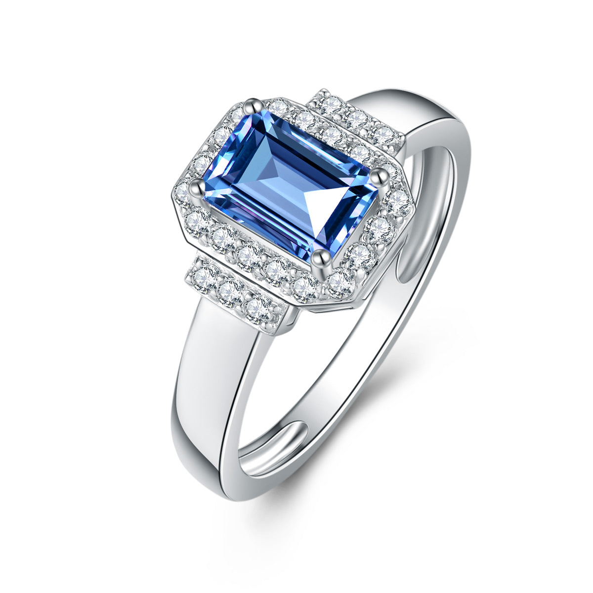 9ct White Gold London Blue Topaz & Diamond Ring