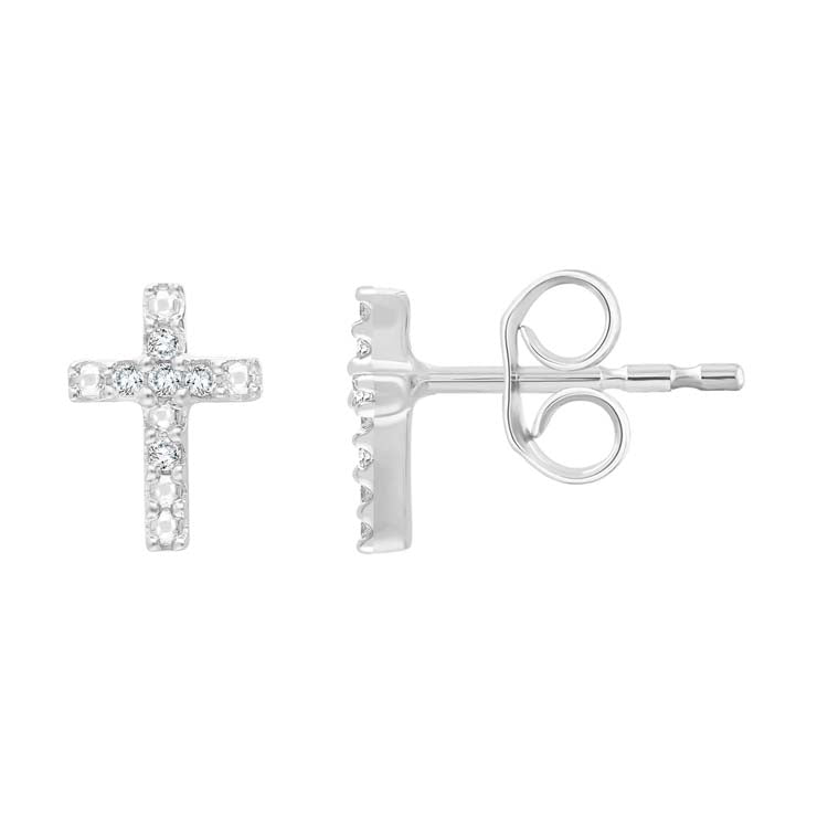 0.03ct Diamond Cross Stud Earrings in 9ct White Gold