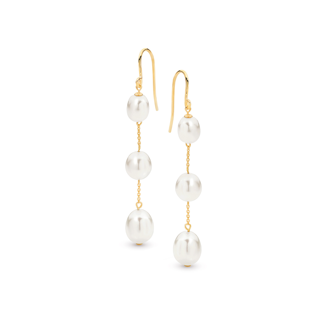 9ct Yellow Gold Ida Pearl Drop Earrings