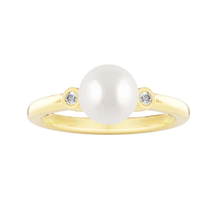 0.04ct Lab Grown Diamond Freshwater Pearl Ring in 9ct Yellow Gold