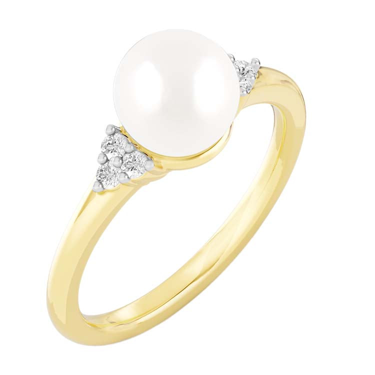 0.1ct Lab Grown Diamond Freshwater Pearl Ring in 9ct Yellow Gold
