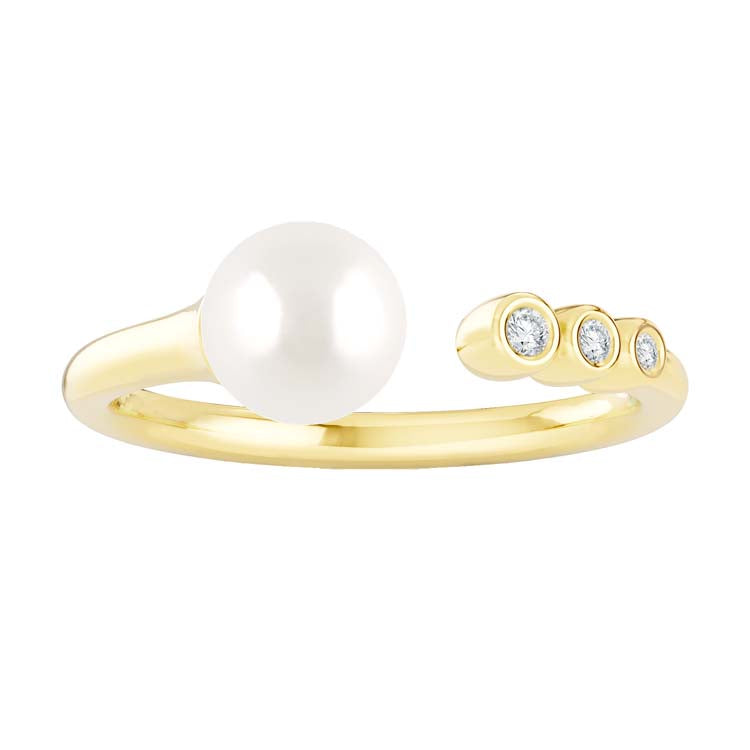0.04ct Lab Grown Diamond Freshwater Pearl Ring in 9ct Yellow Gold