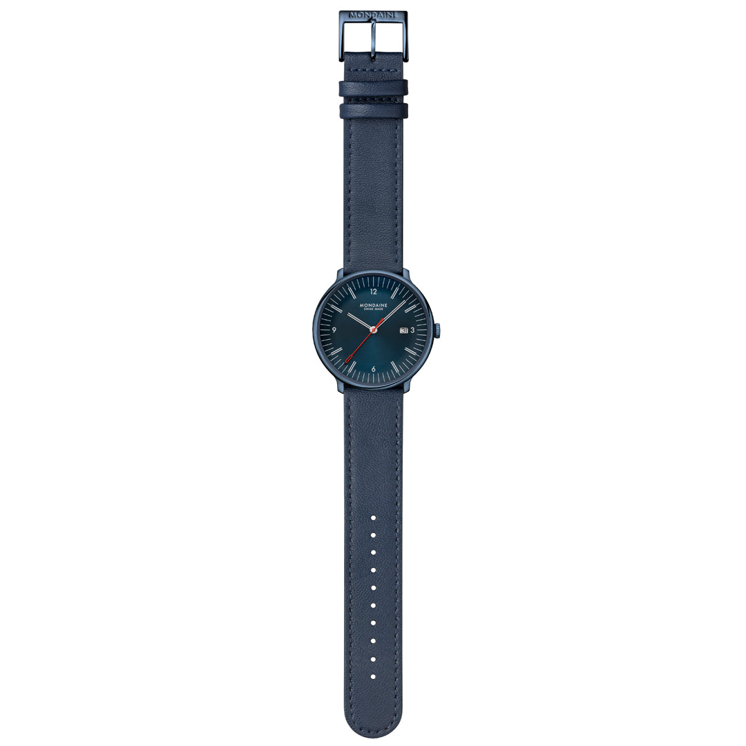 Mondaine Doppio Blue Vegan Leather 41mm Watch - MLE.41240.LDV