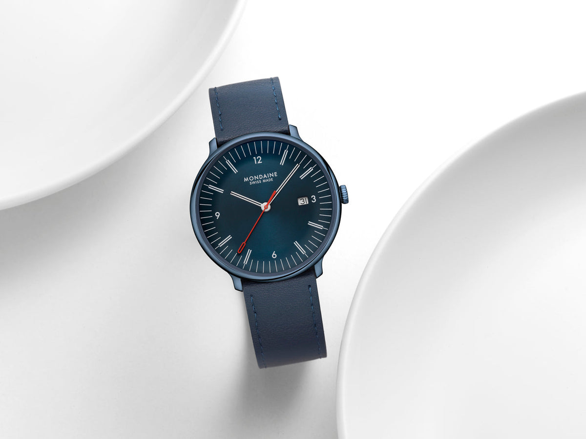Mondaine Doppio Blue Vegan Leather 41mm Watch - MLE.41240.LDV