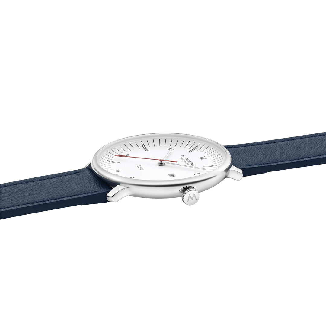 Mondaine Doppio Solar Blue Vegan Leather 41mm Watch - MLE.41910.LDV