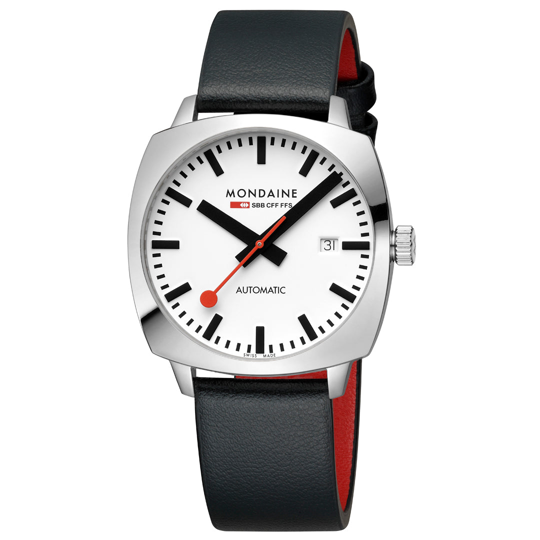 Mondaine Cushion Automatic Black Vegan Leather Watch - MSL.3961B.LBV