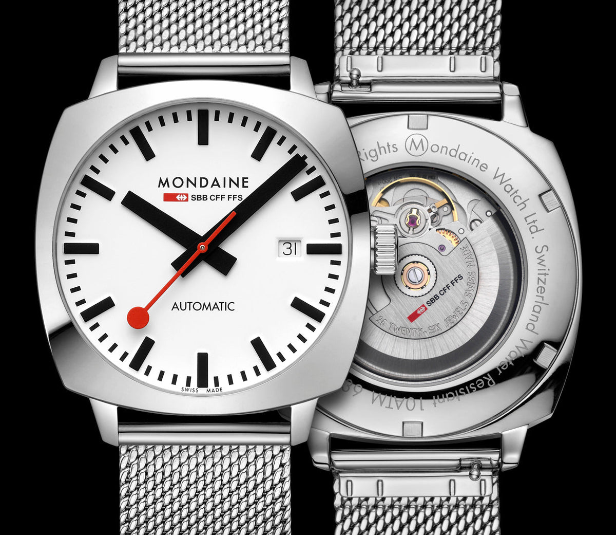 Mondaine Cushion Automatic Stainless Steel Watch - MSL.3961B.SM
