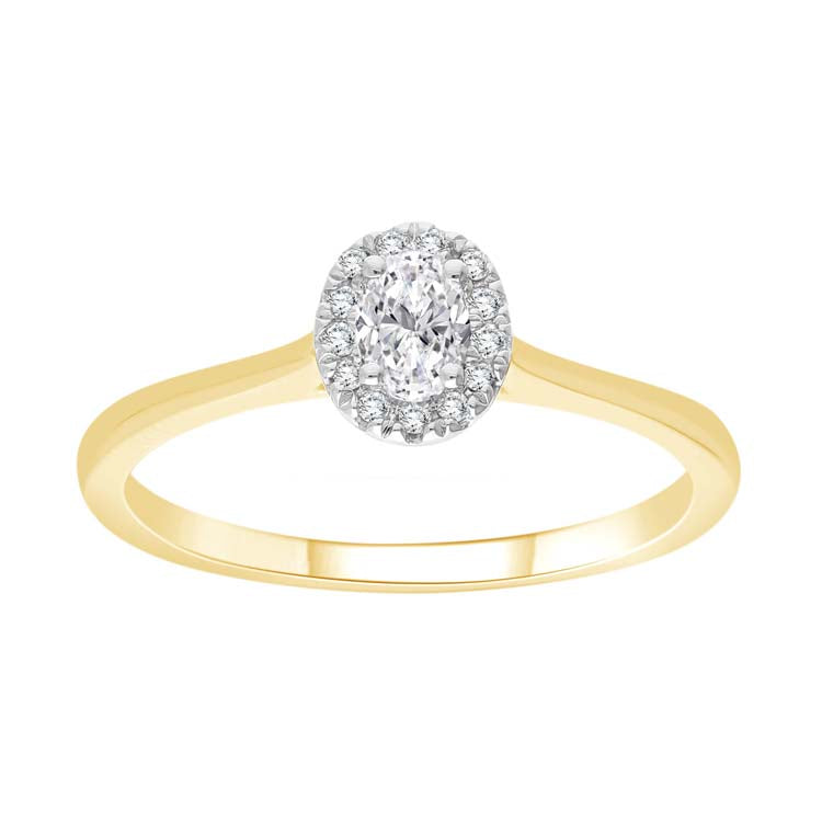 0.25ct Diamond Oval Halo Ring in 9ct Yellow Gold