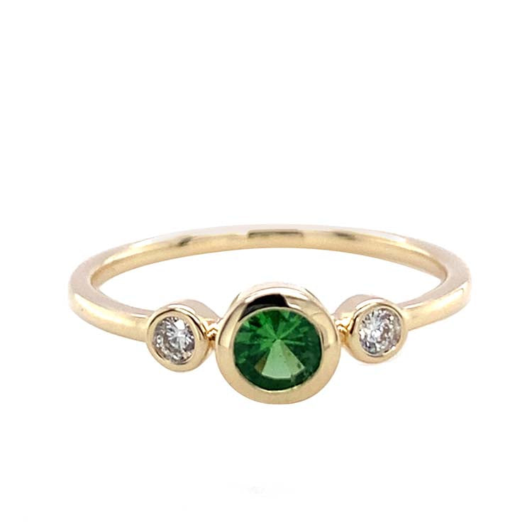 Diamond and Tsavorite Ring with 0.06ct Diamond in 9ct Yellow Gold
