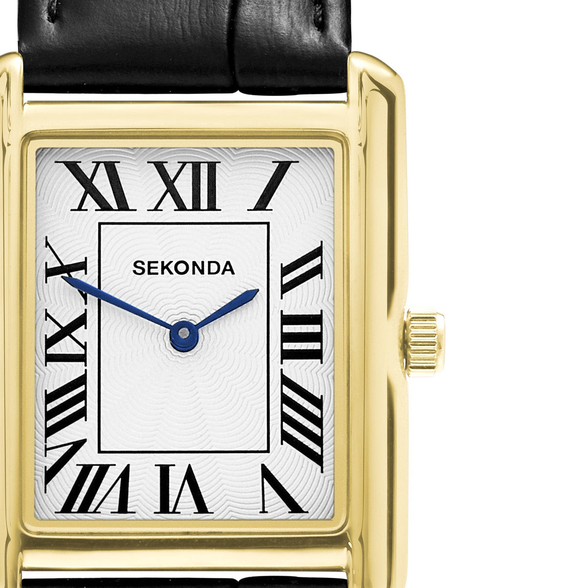Sekonda Mens Clement Guilloche Dial Black Leather 28x37mm Watch