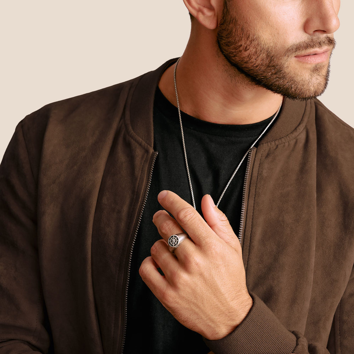 THOMAS SABO Signet Ring Compass Black Zirconia