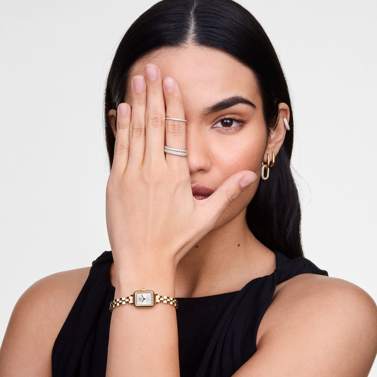 Daniel Wellington Quadro Mini Arch 3-link White Sunray Gold