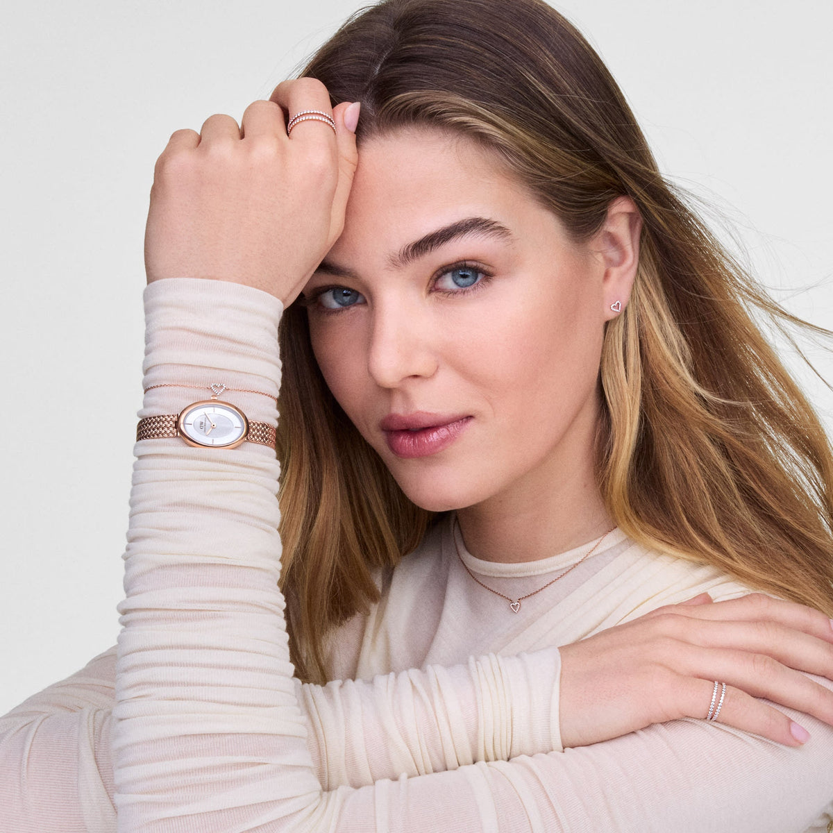 Daniel Wellington Juliette Braided Mesh White Sunray Rose Gold
