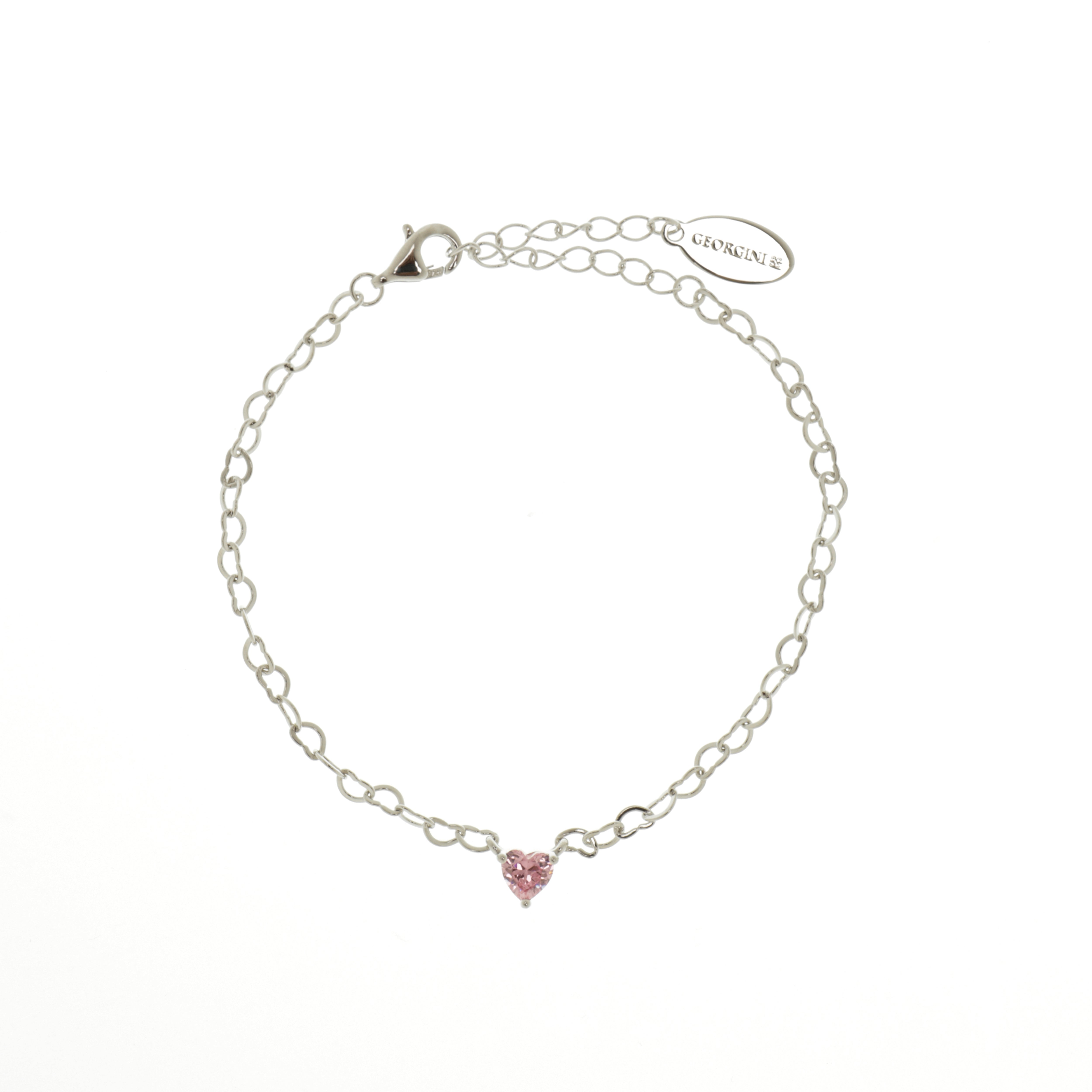 Georgini Sweetheart Heart Chain Bracelet Pink Silver