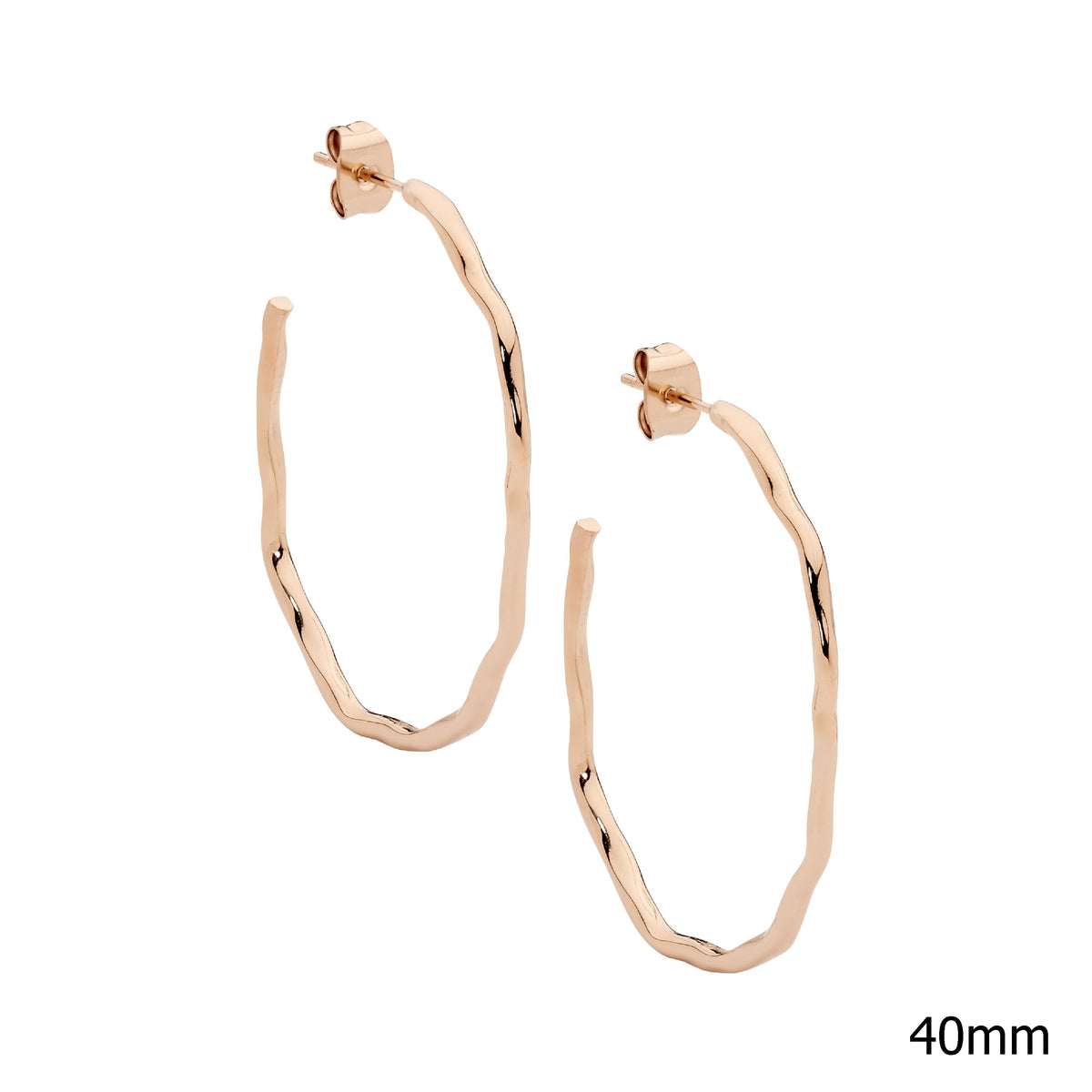 Stainless Steel 40mm Wave Hoop Earrings With Rose Gold IP Plating