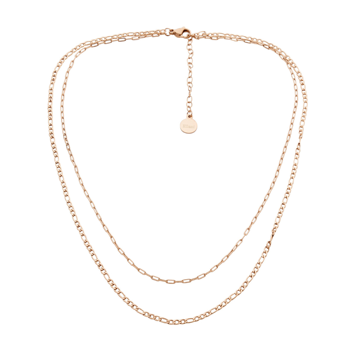 Stainless Steel Double Chain Necklace 40 & 45cm+ Ext. With Rose Gold IP Plating