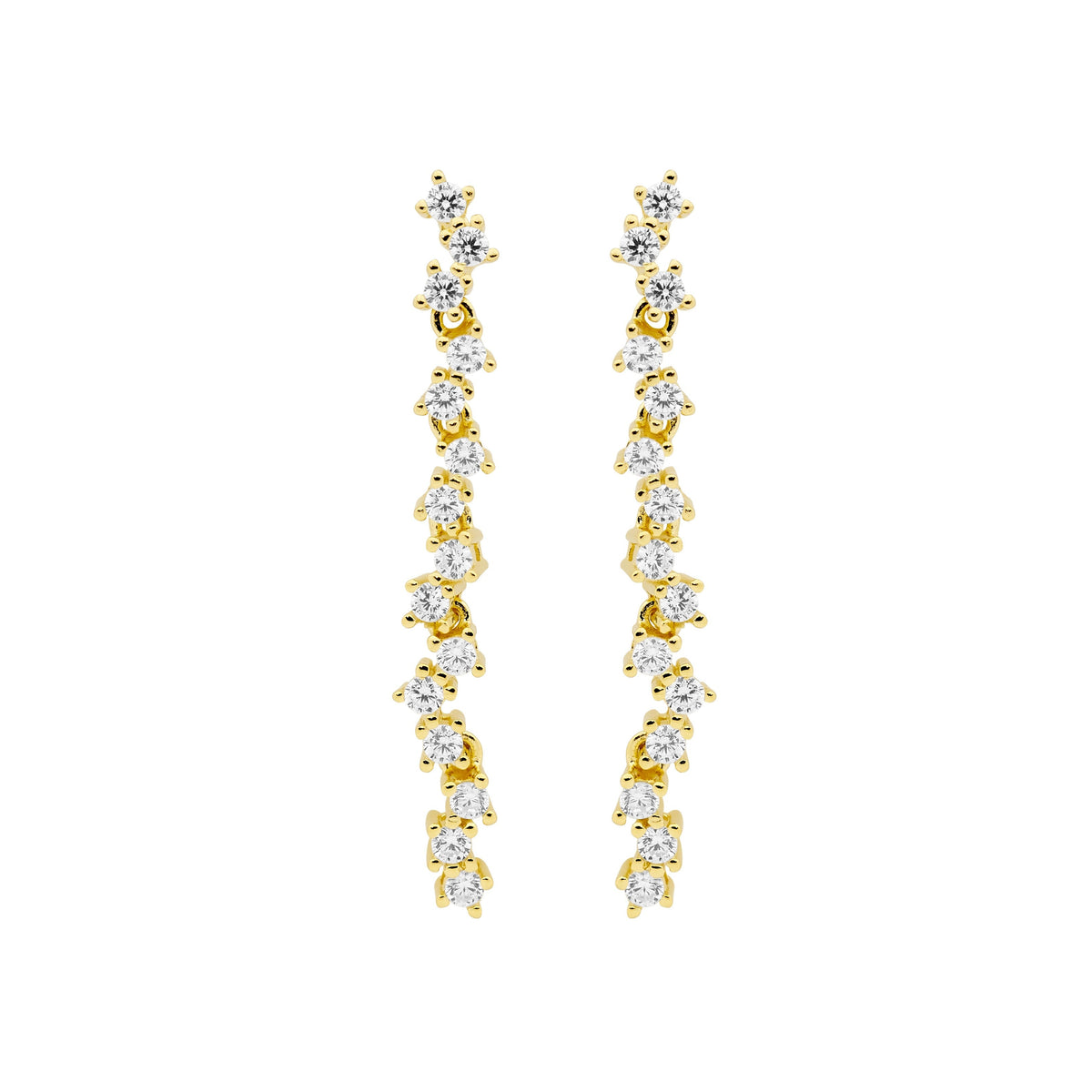 Sterling Silver Cubic Zirconia Staggered 4cm Drop Earrings With Gold Plating