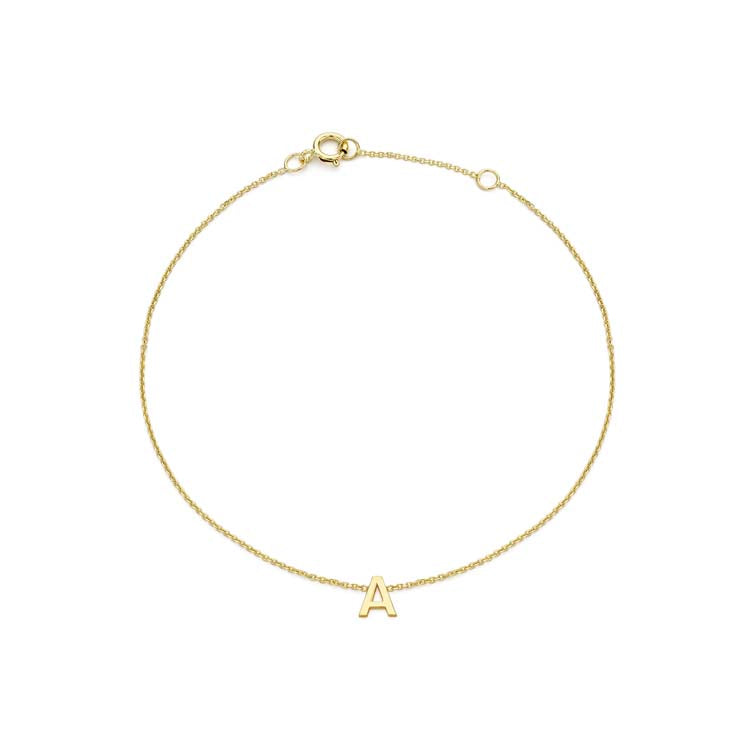 9ct Yellow Gold Mini Initial 'A' Bracelet 15.5-19cm