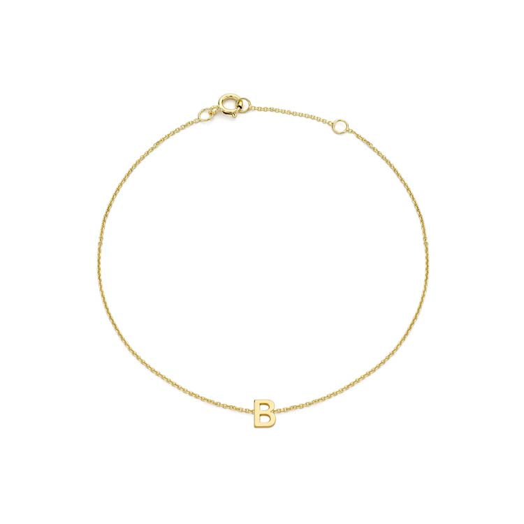 9ct Yellow Gold Mini Initial 'B' Bracelet 15.5-19cm