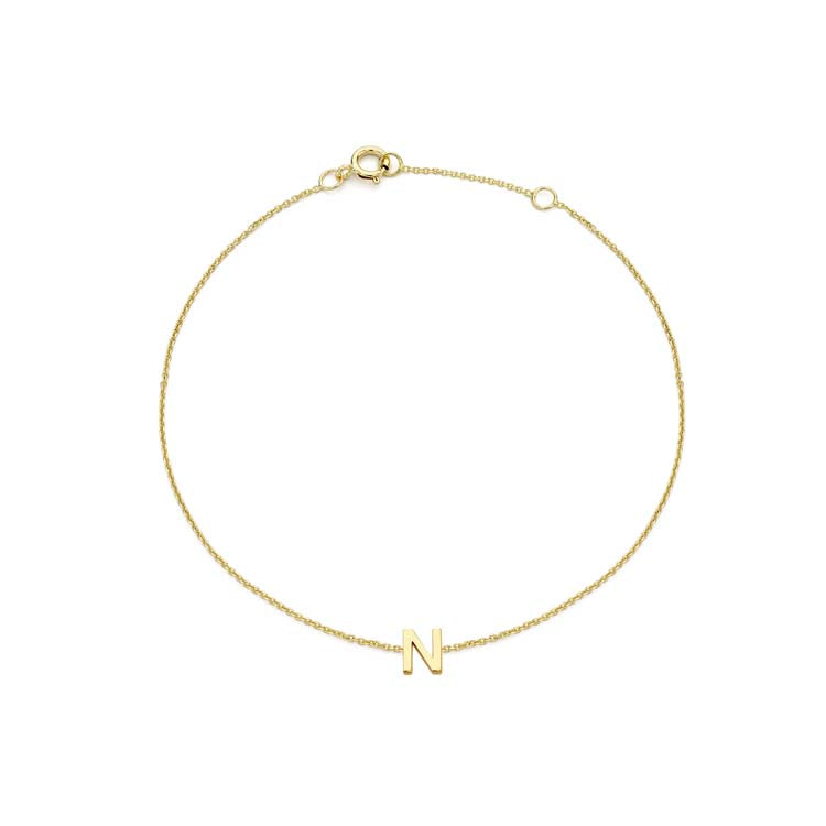 9ct Yellow Gold Mini Initial 'N' Bracelet 15.5-19cm