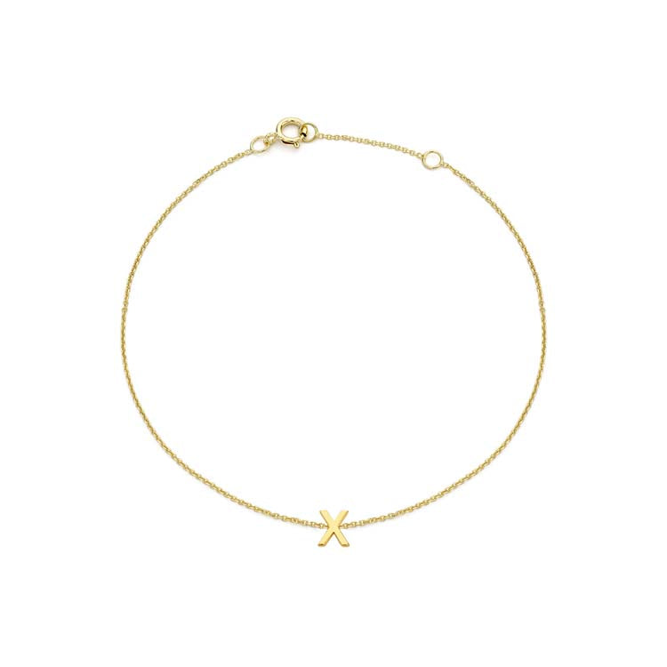 9ct Yellow Gold Mini Initial 'X' Bracelet 15.5-19cm