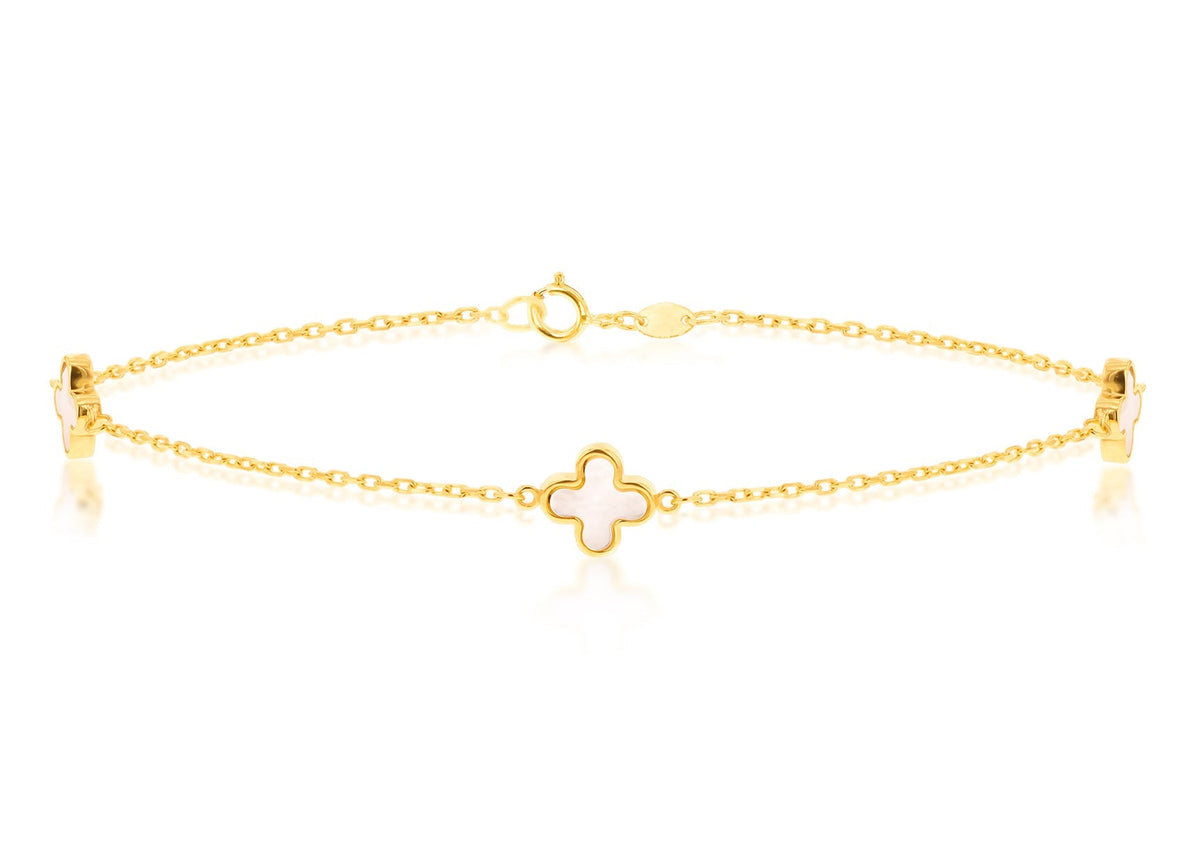 9ct Yellow Gold 3 Mother-of-Pearl Petal Bracelet 19 cm