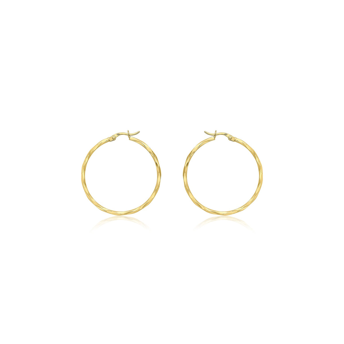 9ct Yellow Gold 33mm Diamond Cut Faceted Hoop Creole Earrings