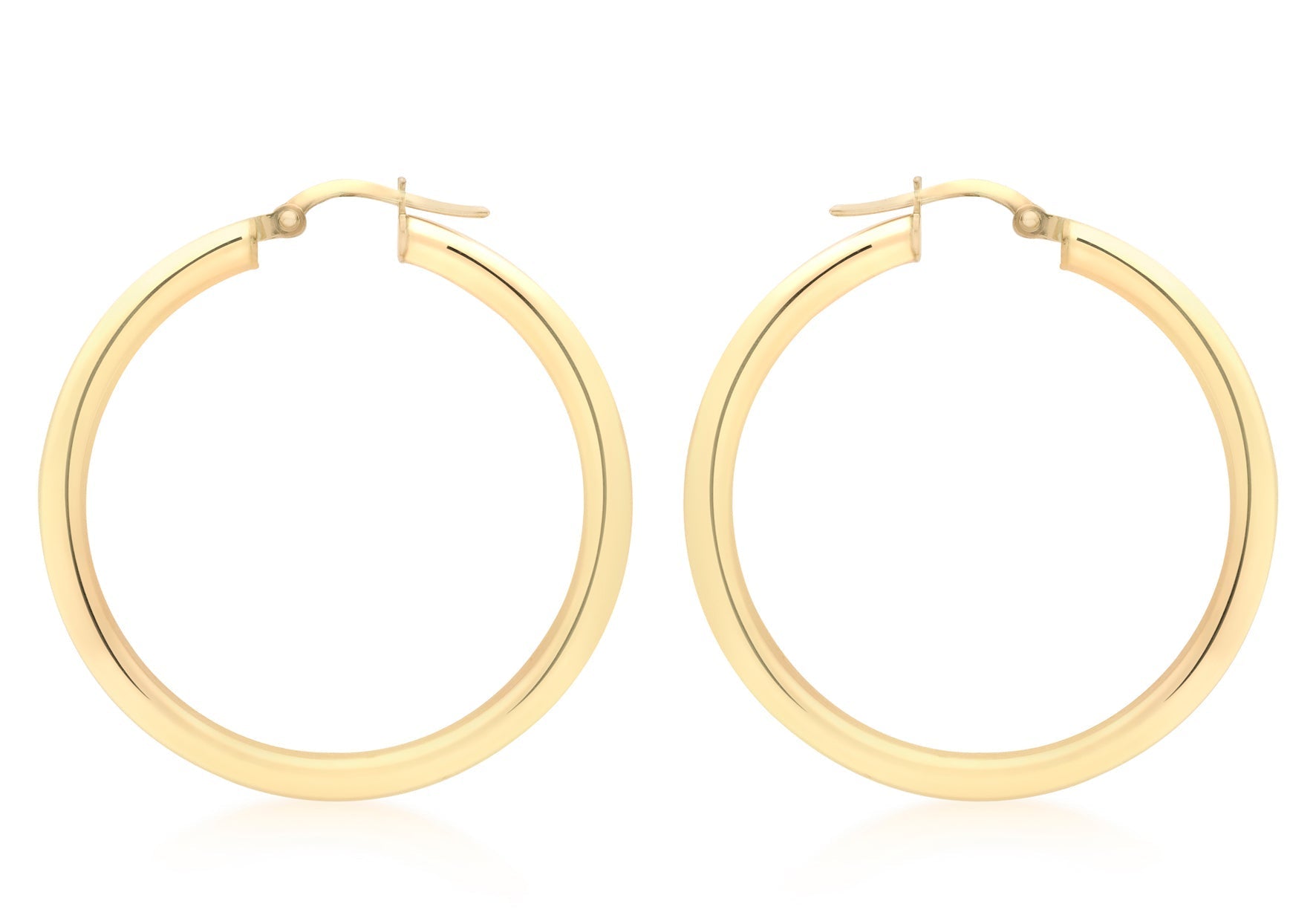 9ct Yellow Gold 3mm Round Hoop Earrings 35mm