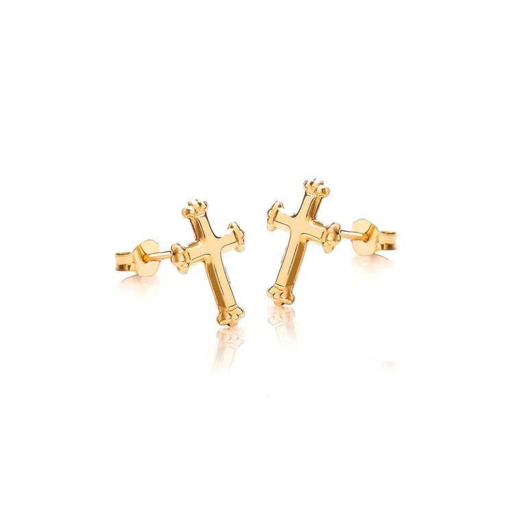 9ct Yellow Gold Cross Stud Earrings