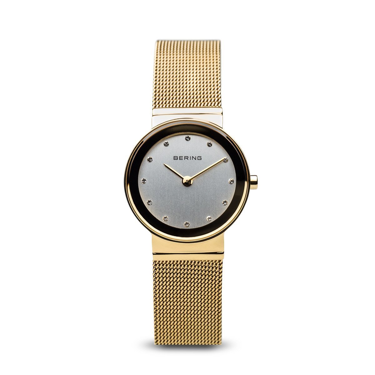 Bering Classic Polished Gold Mesh Swarovski Watch