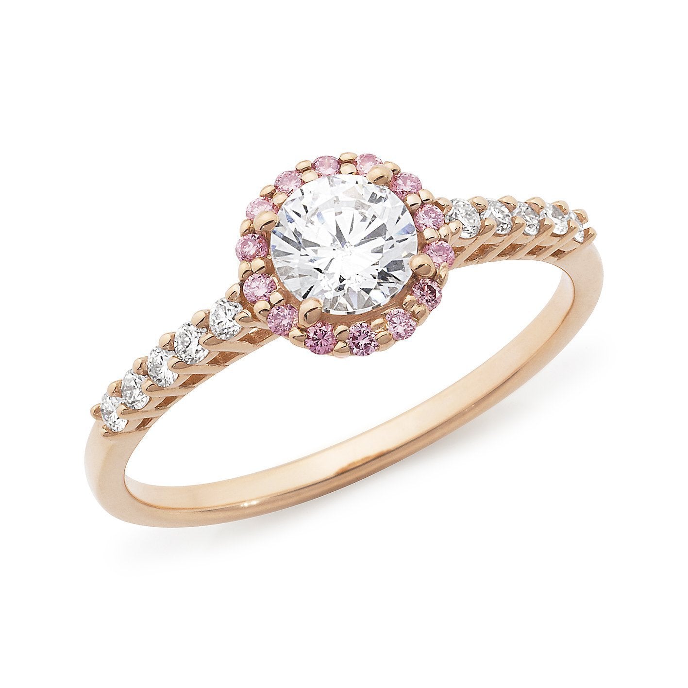 0.72ct White Round Brilliant Cut & Pink Diamond Halo Engagement Ring in 18ct Rose Gold