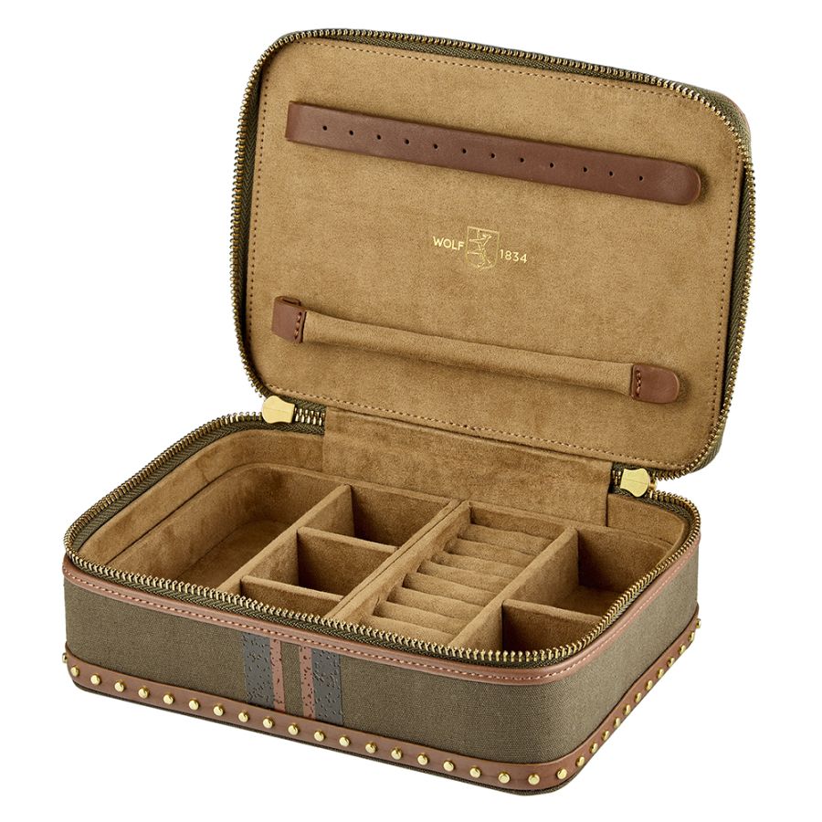 Wolf Ida Travel Zip Jewellery Case Khaki