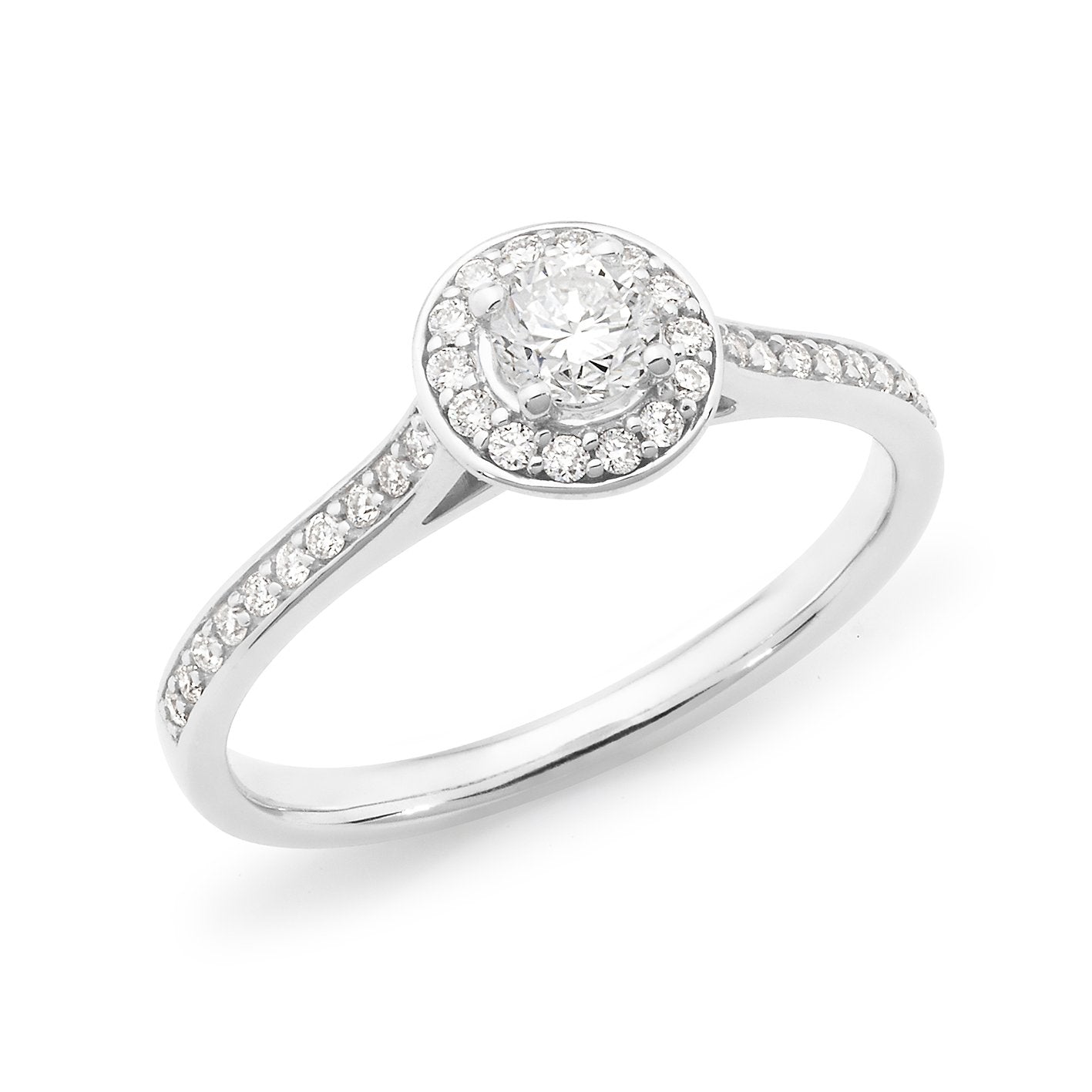 0.37ct Round Brilliant Cut Diamond Halo Engagement Ring in 18ct White Gold