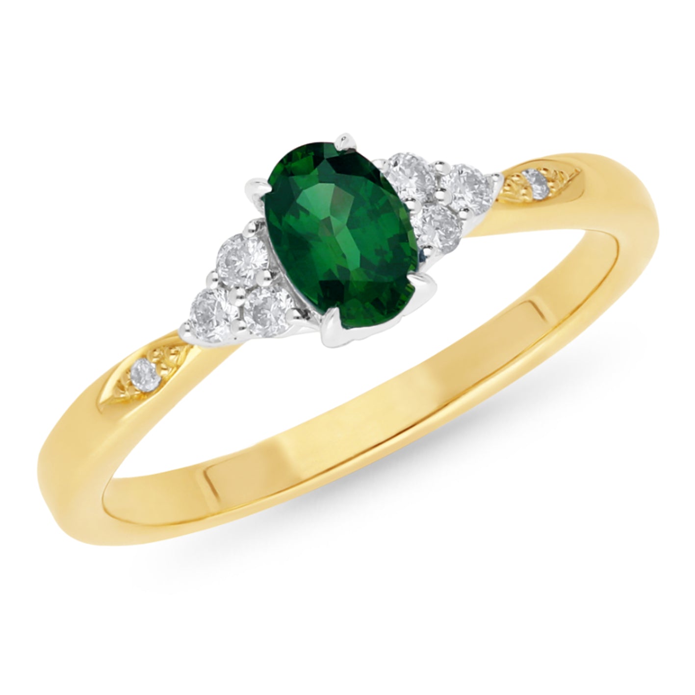 0.40ct Created Emerald & 0.15ct Diamond Ring in 9ct Yellow Gold