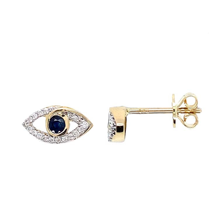 Diamond and Sapphire Earrings with 0.1ct Diamond in 9ct Yellow Gold