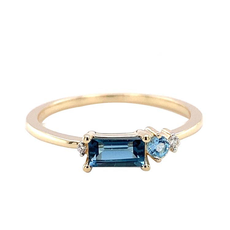 Diamond, London Blue Topaz, Blue Topaz Ring with 0.02ct Diamond in 9ct Yellow Gold