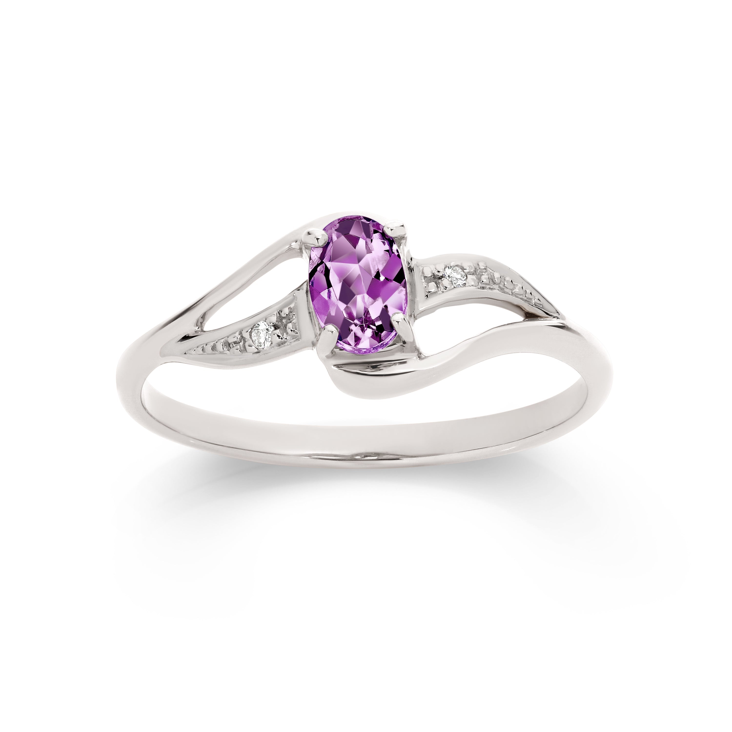 9ct white gold amethyst & diamond ring