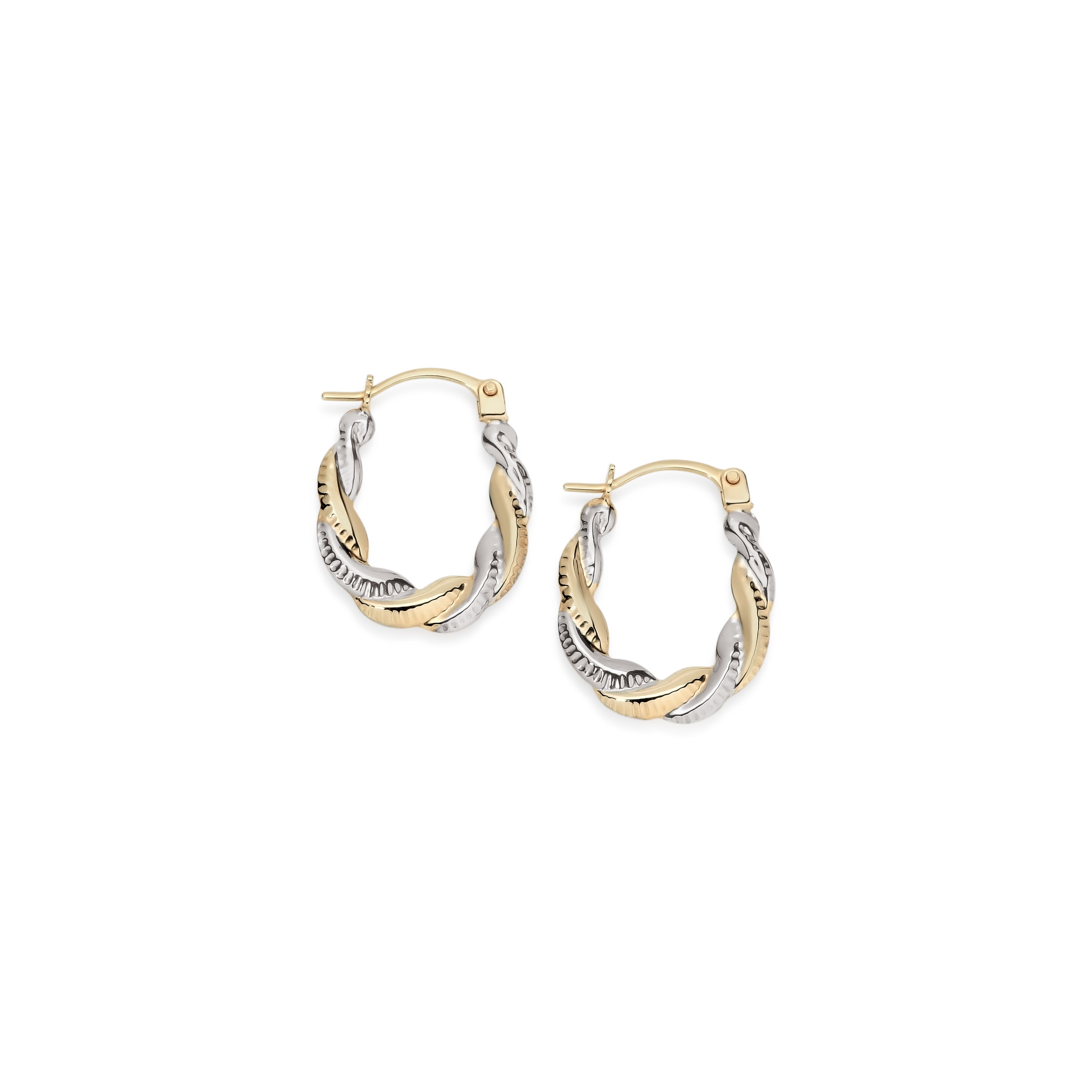 9ct 2 tone oval twist hoops