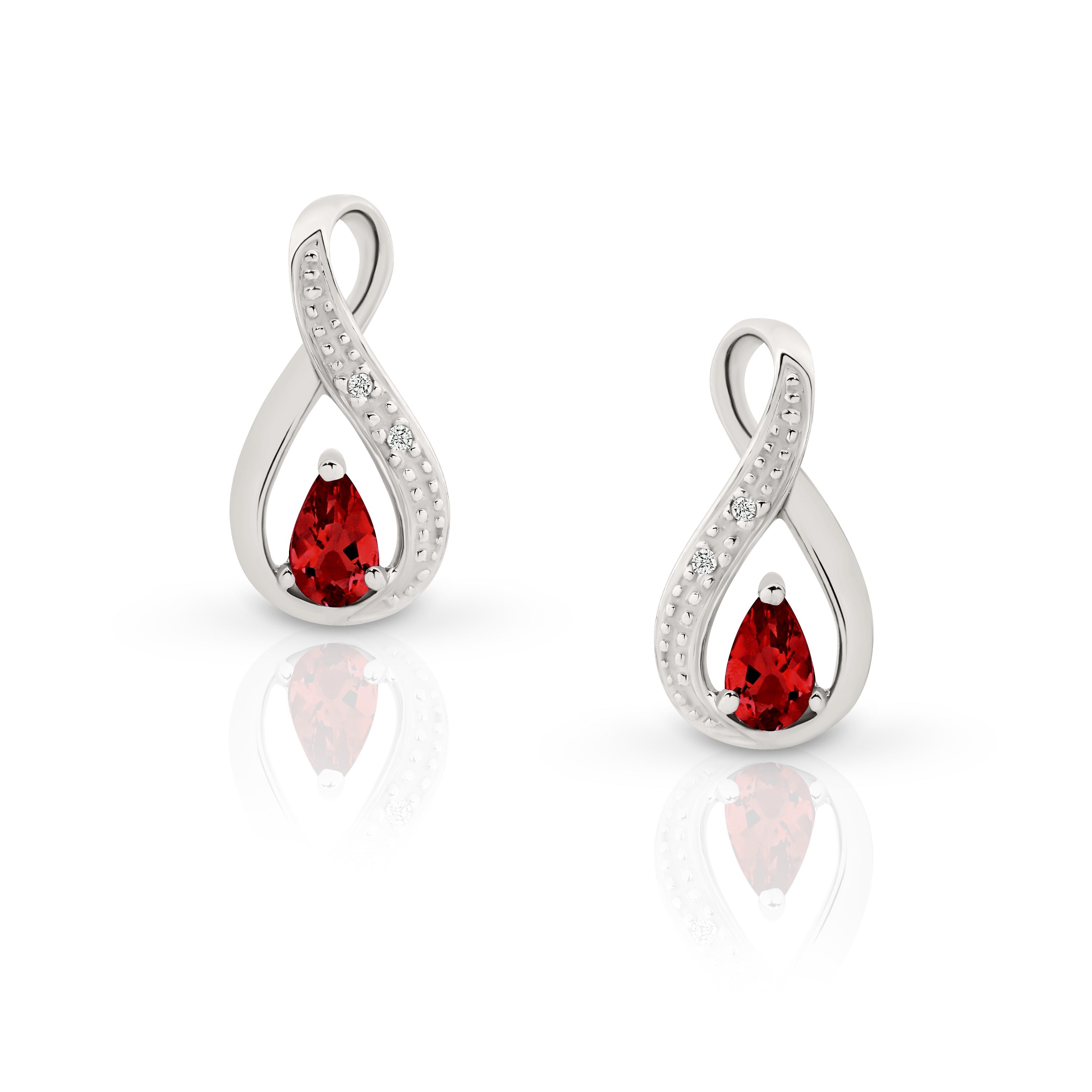 9ct white gold garnet & diamond studs