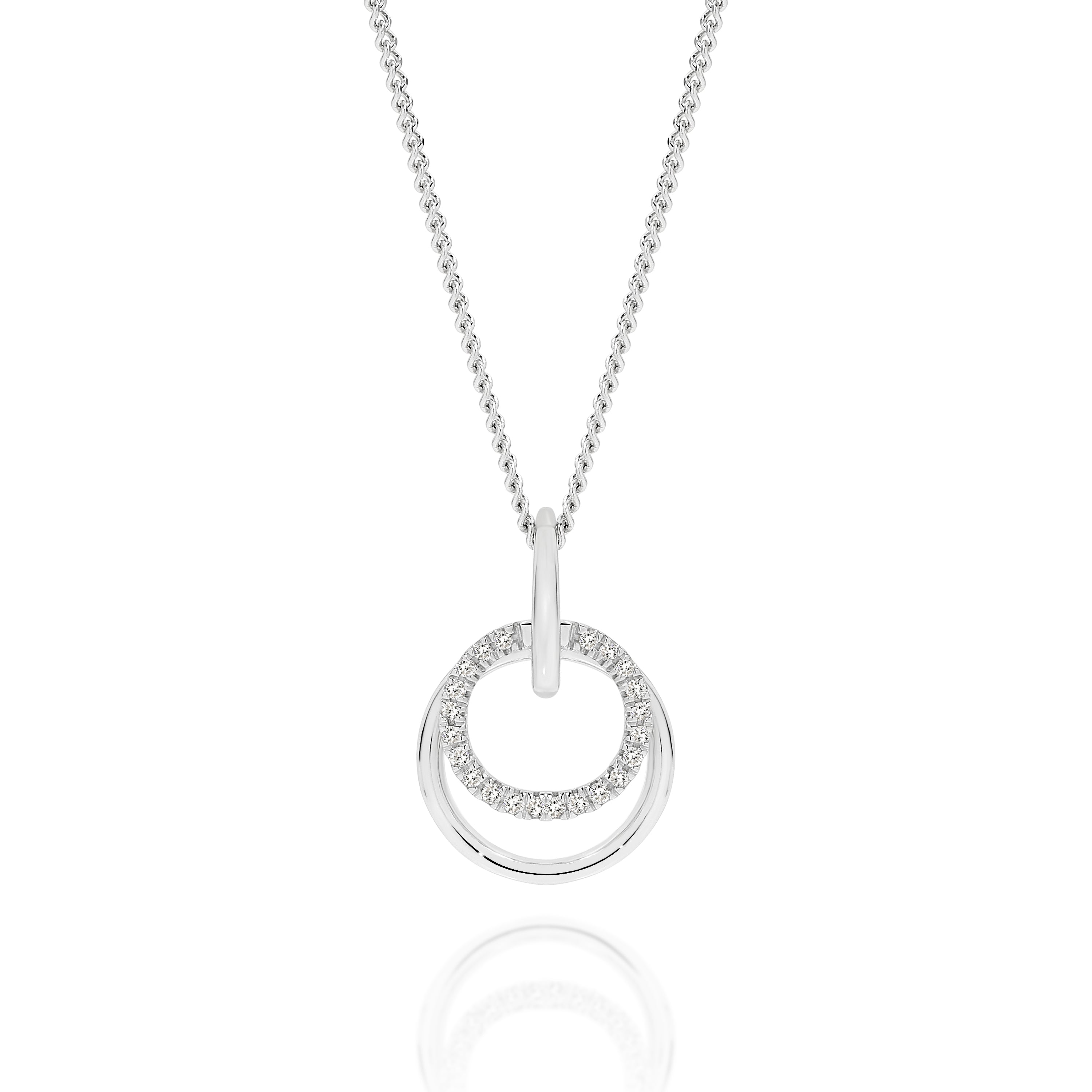 9ct white gold 0.05ct diamond double circle pendant