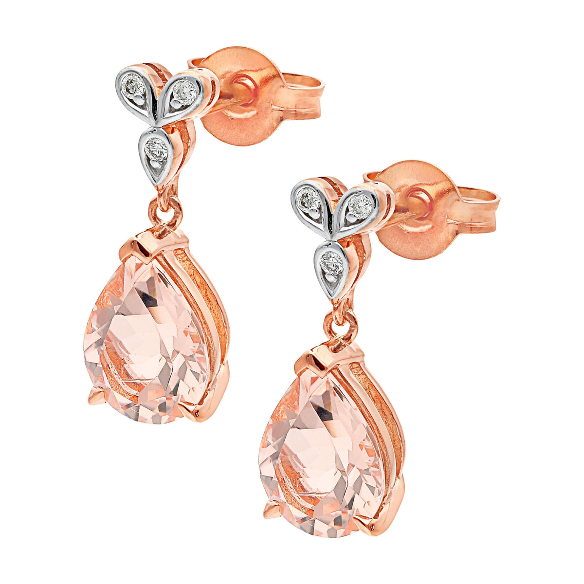 Morganite & 0.03ct Diamond Earrings in 9ct Rose Gold