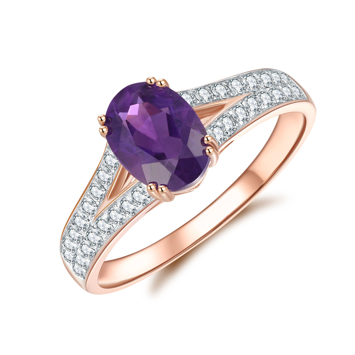 9ct Rose Gold Amethyst & Diamond Ring