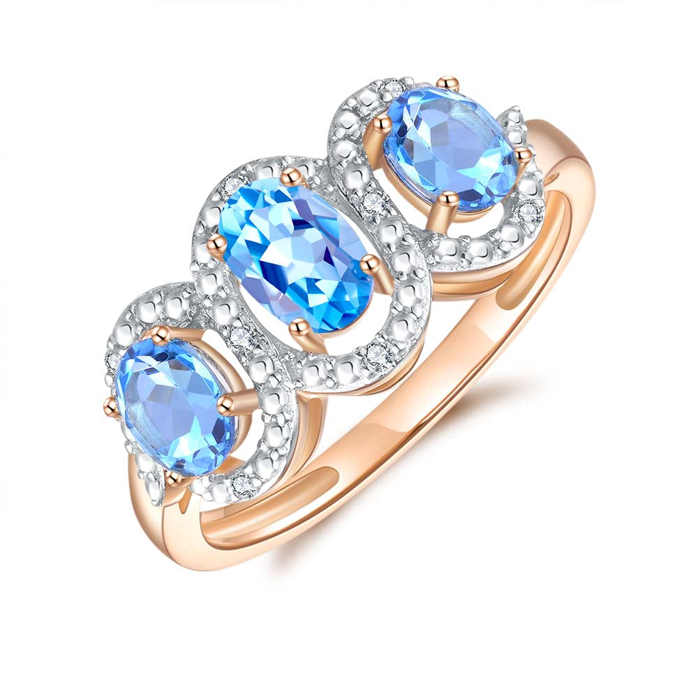 9ct Yellow Gold Blue Topaz & Diamond Ring