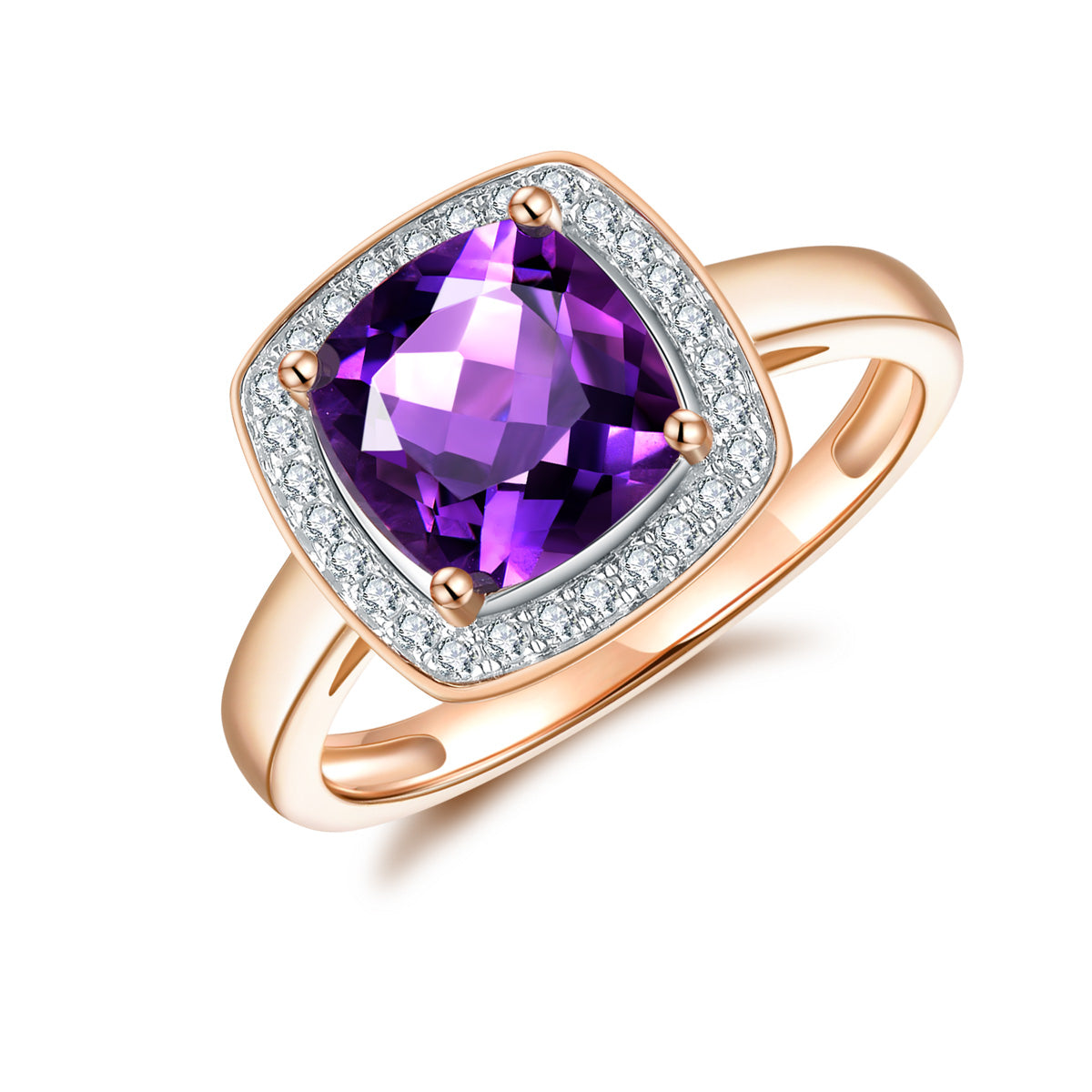 9ct Rose Gold Amethyst & Diamond Ring