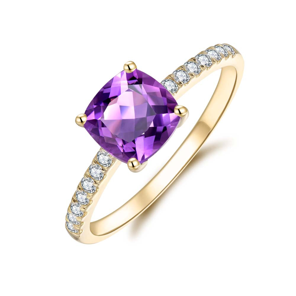 9ct Yellow Gold Amethyst & Diamond Ring